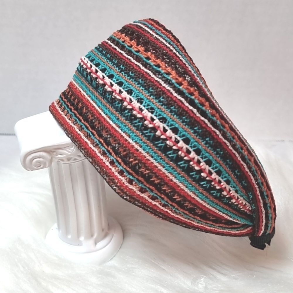 BOHO KNIT CROCHET WIDE BRIM FALL COLORS HEADBAND Turquoise red orange